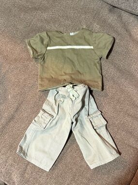American Girl Doll Cargo Pants with Olive Green Striped Tee